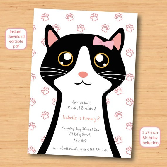 Best ideas about Cat Birthday Invitations
. Save or Pin cat kitty kitten birthday invitation SELF EDITABLE PDF 5 Now.