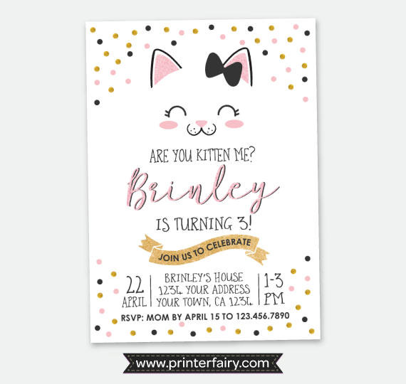 Best ideas about Cat Birthday Invitations
. Save or Pin Kitty Birthday invitation Kitty Cat Birthday Party Cat Now.