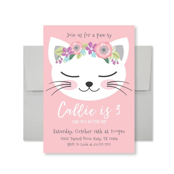 Best ideas about Cat Birthday Invitations
. Save or Pin Cat Birthday Party Invitation Kitten Cat Birthday Girl Now.