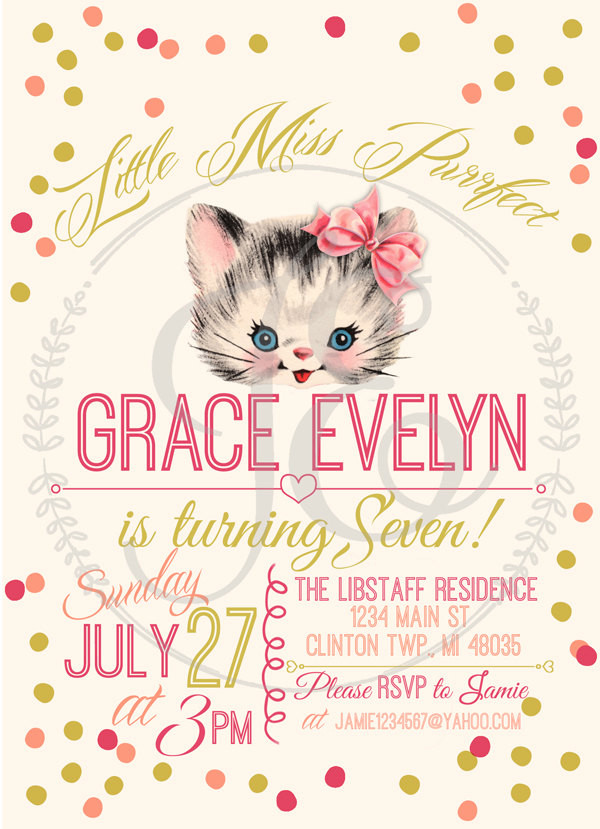 Best ideas about Cat Birthday Invitations
. Save or Pin Kitty Cat Birthday Party Invitation Little Girls Invite Now.