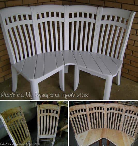 Best ideas about Chair Bench DIY
. Save or Pin DIY Corner Bench From 4 Old Chairs Now.