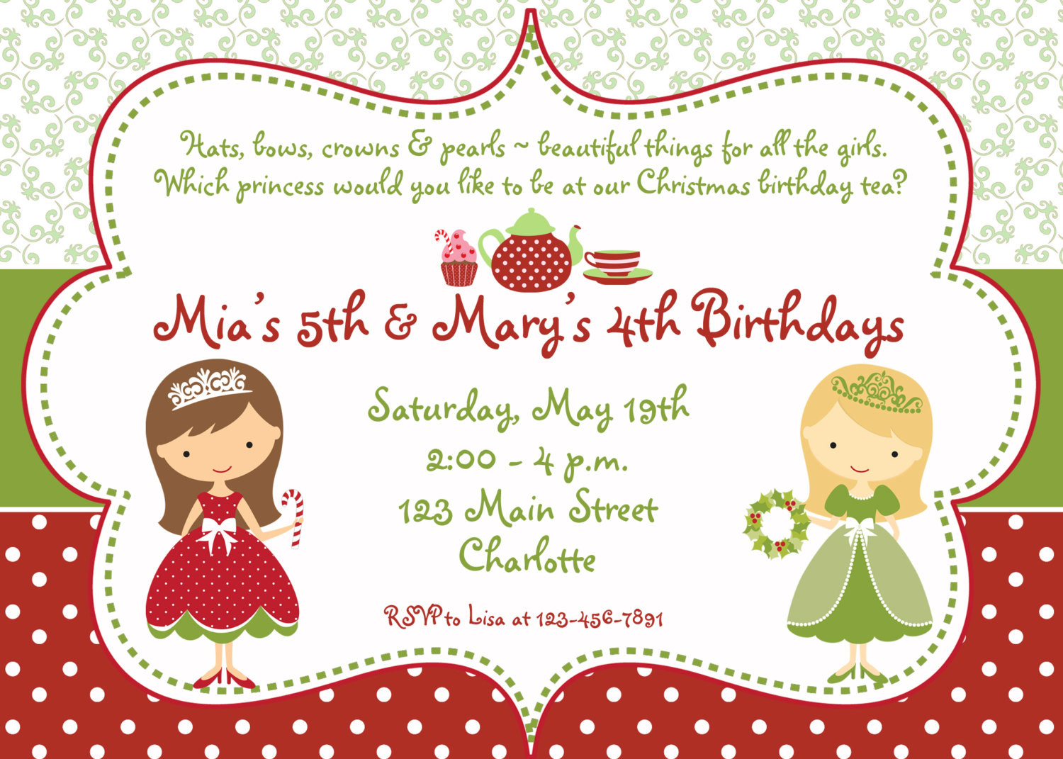 Best ideas about Christmas Birthday Invitations
. Save or Pin Princess Tea Party Christmas birthday party invitation Now.