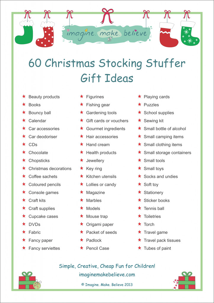 Best ideas about Christmas Gift List Ideas
. Save or Pin Christmas Stocking Stuffer Ideas Imagine Make Believe Now.