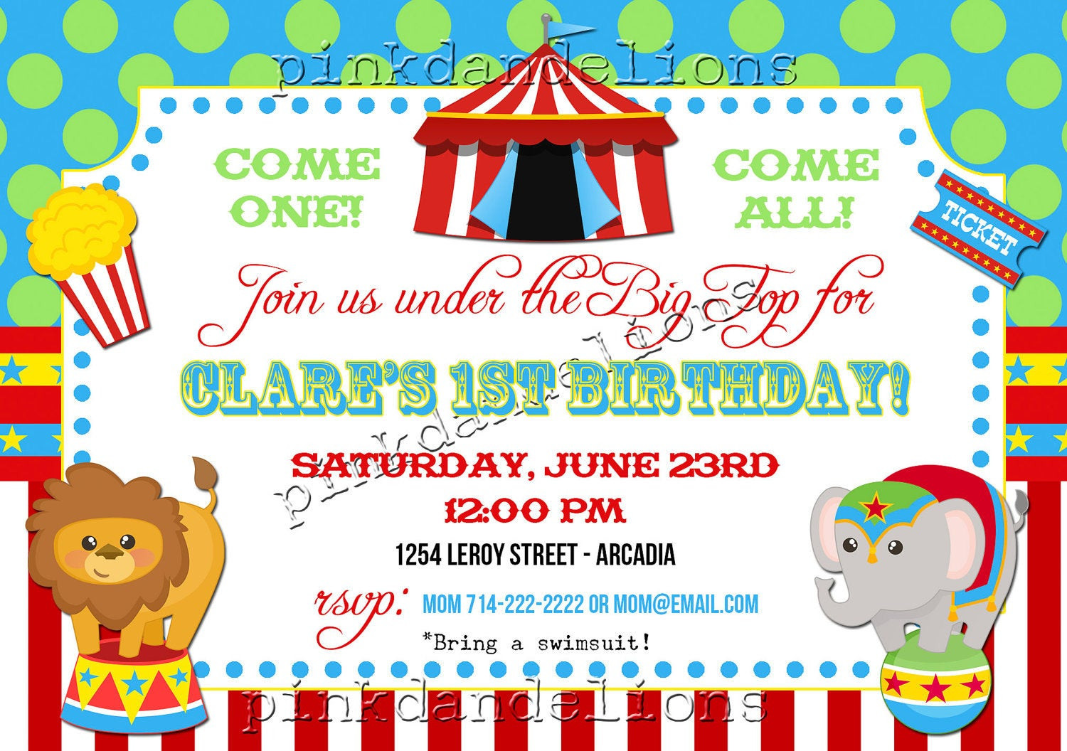 Best ideas about Circus Birthday Invitations
. Save or Pin Circus Birthday Party Invitation 5x7 DIGITAL FILE Now.