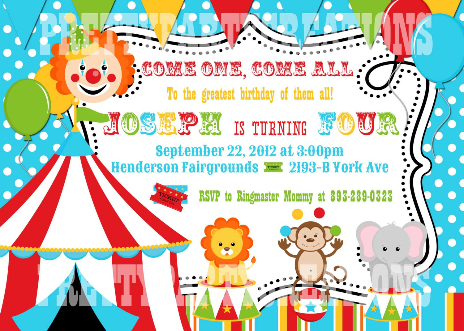 Best ideas about Circus Birthday Invitations
. Save or Pin Colorful CIRCUS birthday invitation YOU PRINT digital file Now.
