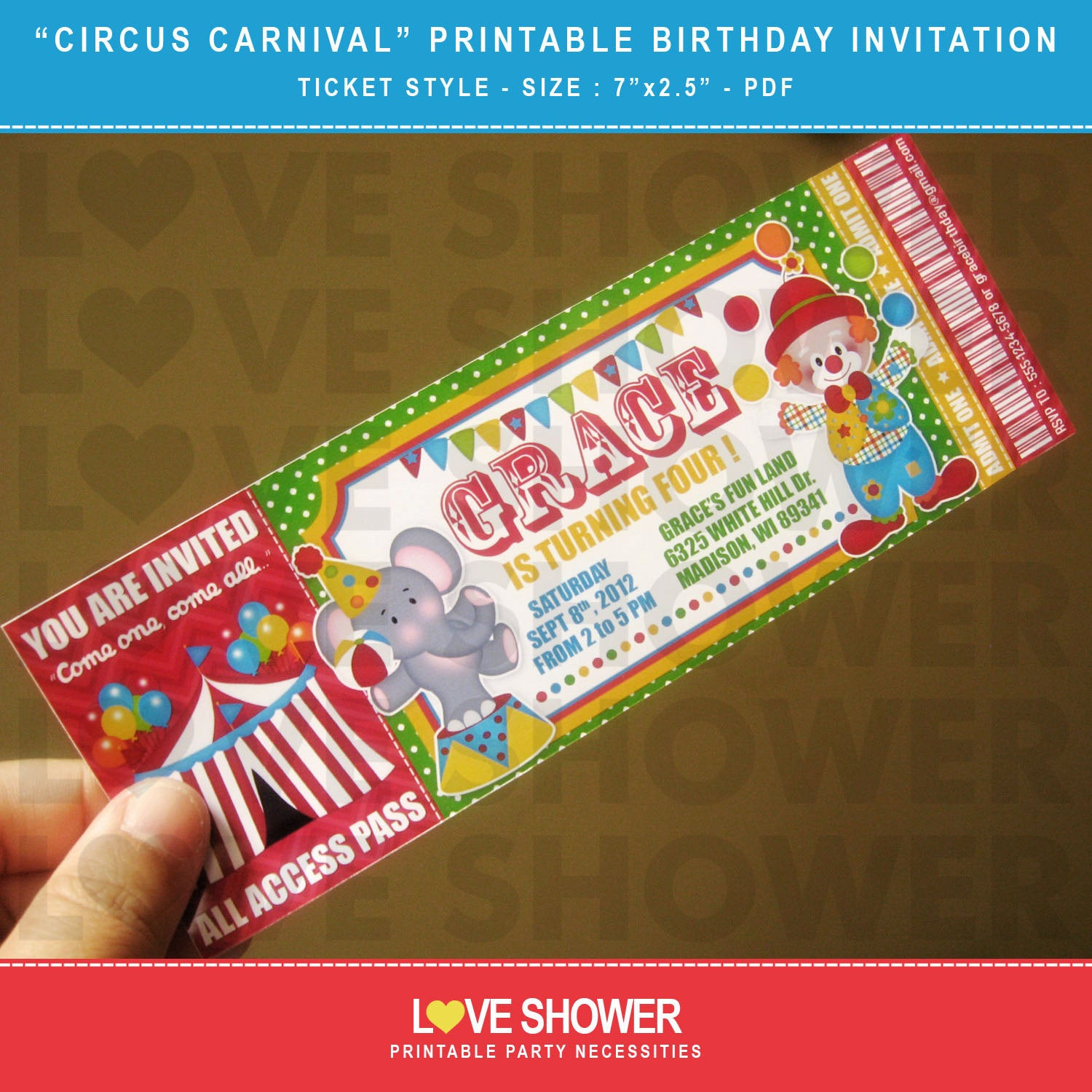 Best ideas about Circus Birthday Invitations
. Save or Pin Circus Carnival Printable Birthday Invitation Ticket Style Now.