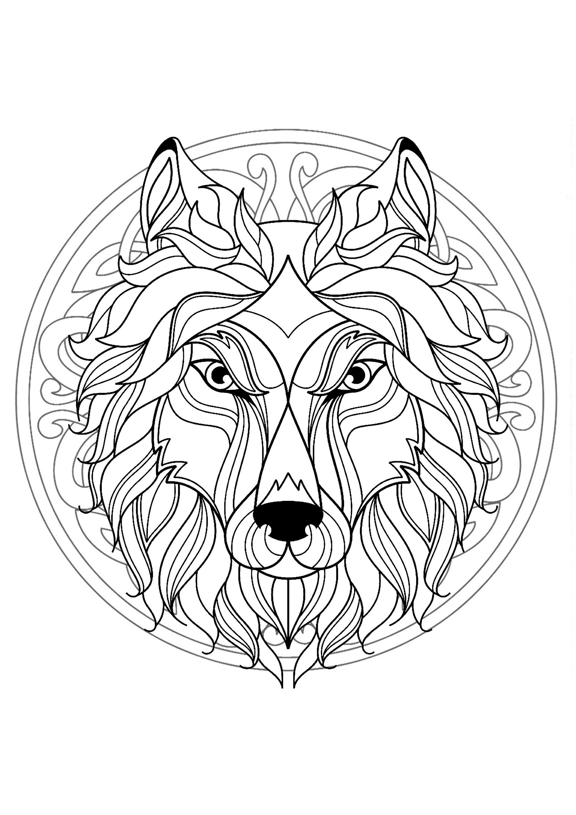 Best ideas about Coloring Pages For Girls Mandala Easy
. Save or Pin Mandala with beautiful Wolf head and interlaced patterns Now.