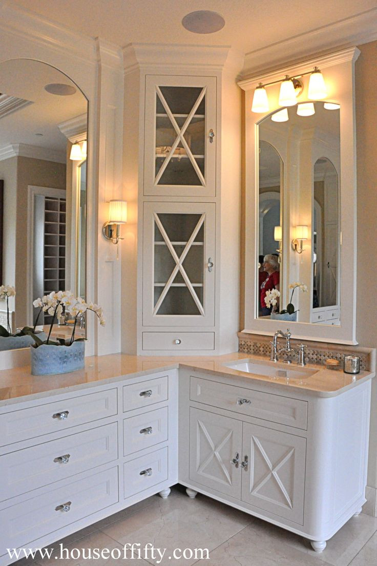 Best ideas about Corner Bathroom Cabinet
. Save or Pin 13 best L Shaped Double Vanity Bathroom Inspiration images Now.