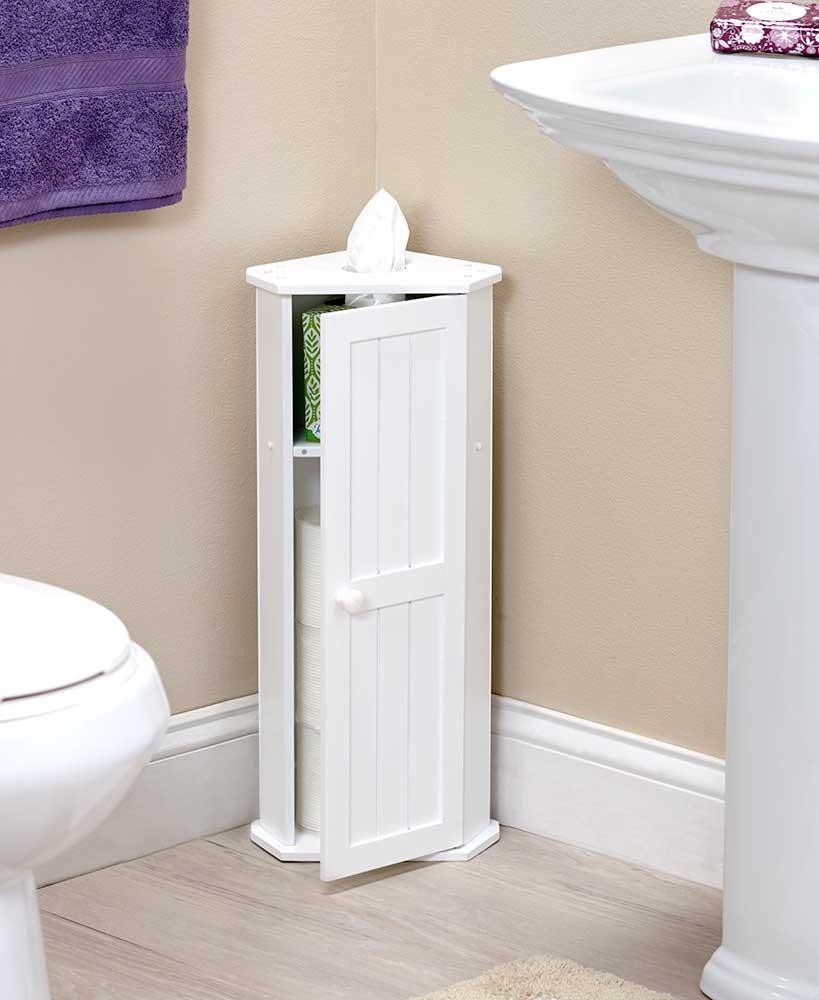 Best ideas about Corner Bathroom Cabinet
. Save or Pin WHITE Bathroom Corner Cabinet Toilet Paper Roll Kleenex Now.