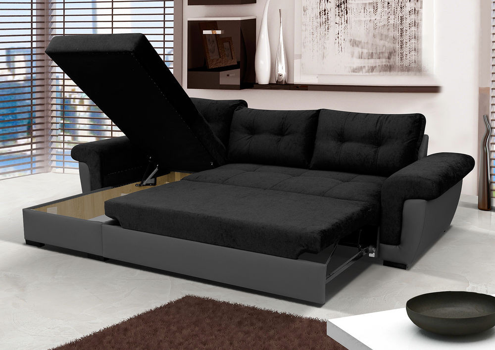 Best ideas about Corner Sofa Bed
. Save or Pin NEW Corner Sofa Bed with Storage Black Fabric Grey Now.