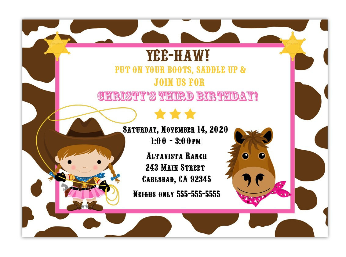 Best ideas about Cowgirl Birthday Invitations
. Save or Pin Custom Cowgirl Birthday Party Invitation Choose Background and Now.