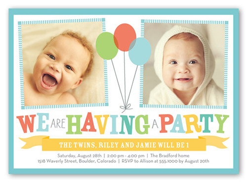 Best ideas about Create Birthday Invitation Card With Photo Free
. Save or Pin Bright Balloons Twin Birthday Invitation Now.