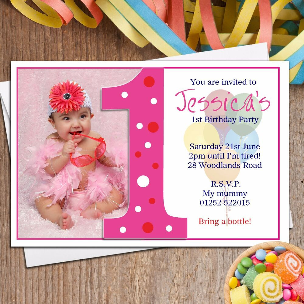 Best ideas about Create Birthday Invitation Card With Photo Free
. Save or Pin Personalised Girls First 1st Birthday Party PHOTO Now.