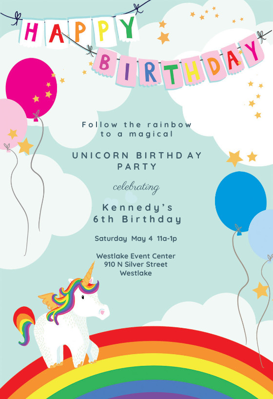 Best ideas about Create Birthday Invitation Card With Photo Free
. Save or Pin Unicorns & Rainbows Birthday Invitation Template free Now.