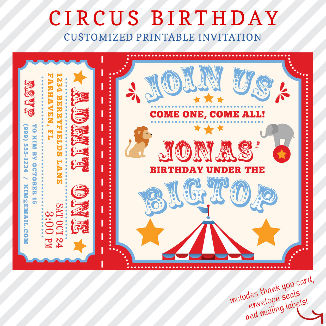 Best ideas about Custom Birthday Invitations Free
. Save or Pin Circus Birthday Invitation Printable custom invitation with Now.