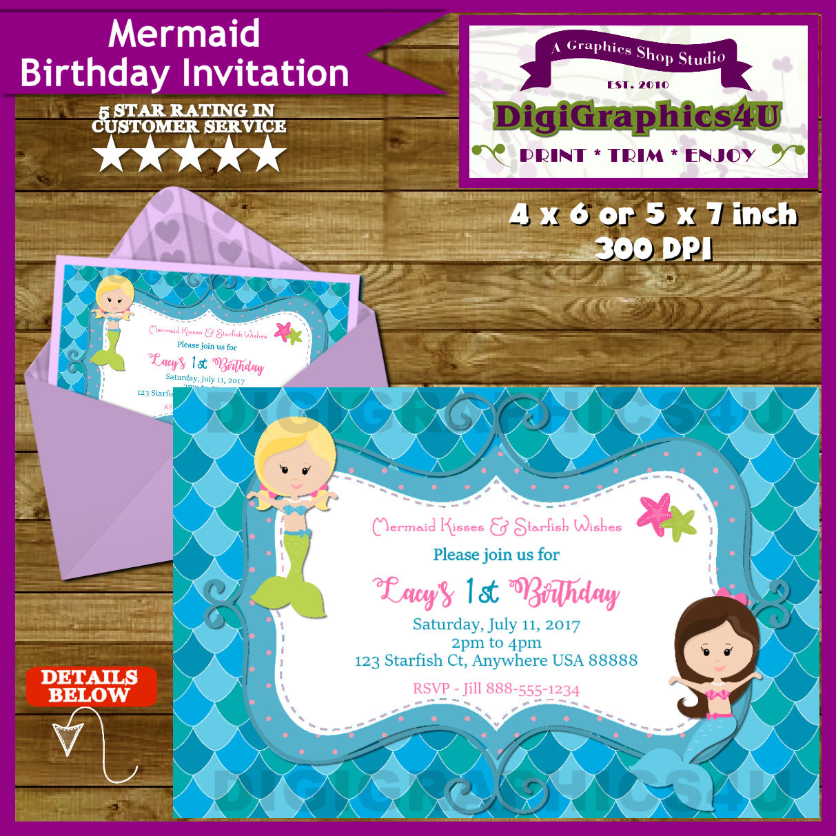 Best ideas about Custom Birthday Party Invitations
. Save or Pin Little Girls Mermaid Birthday Party Invitation Personalized Now.