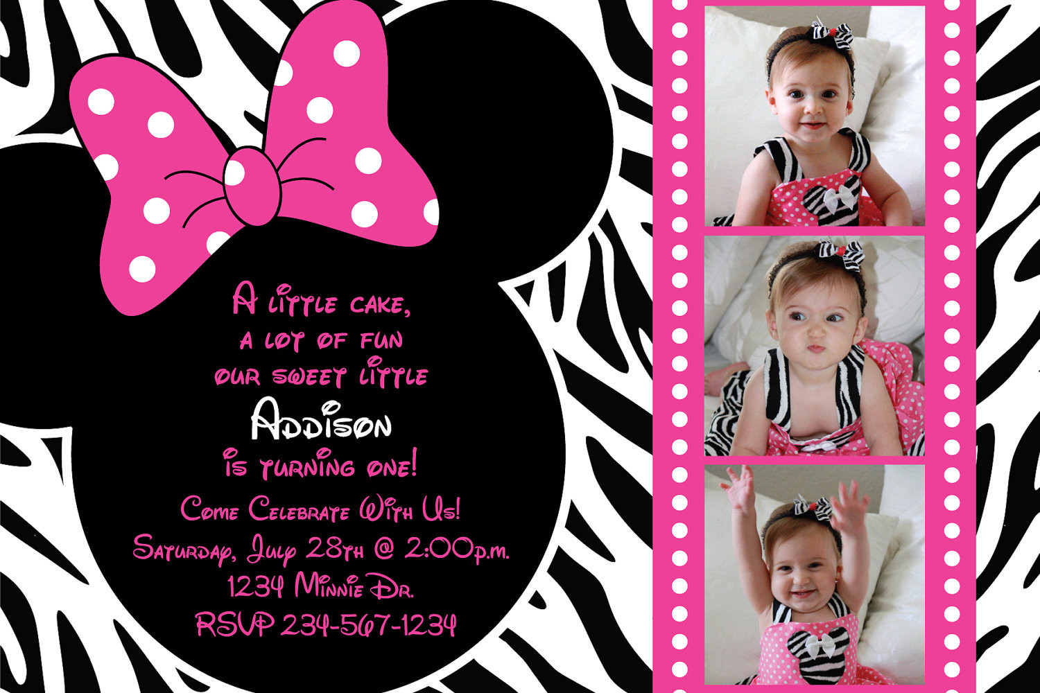 Best ideas about Custom Minnie Mouse Birthday Invitations
. Save or Pin Minnie Mouse Zebra Birthday Party Custom by Now.