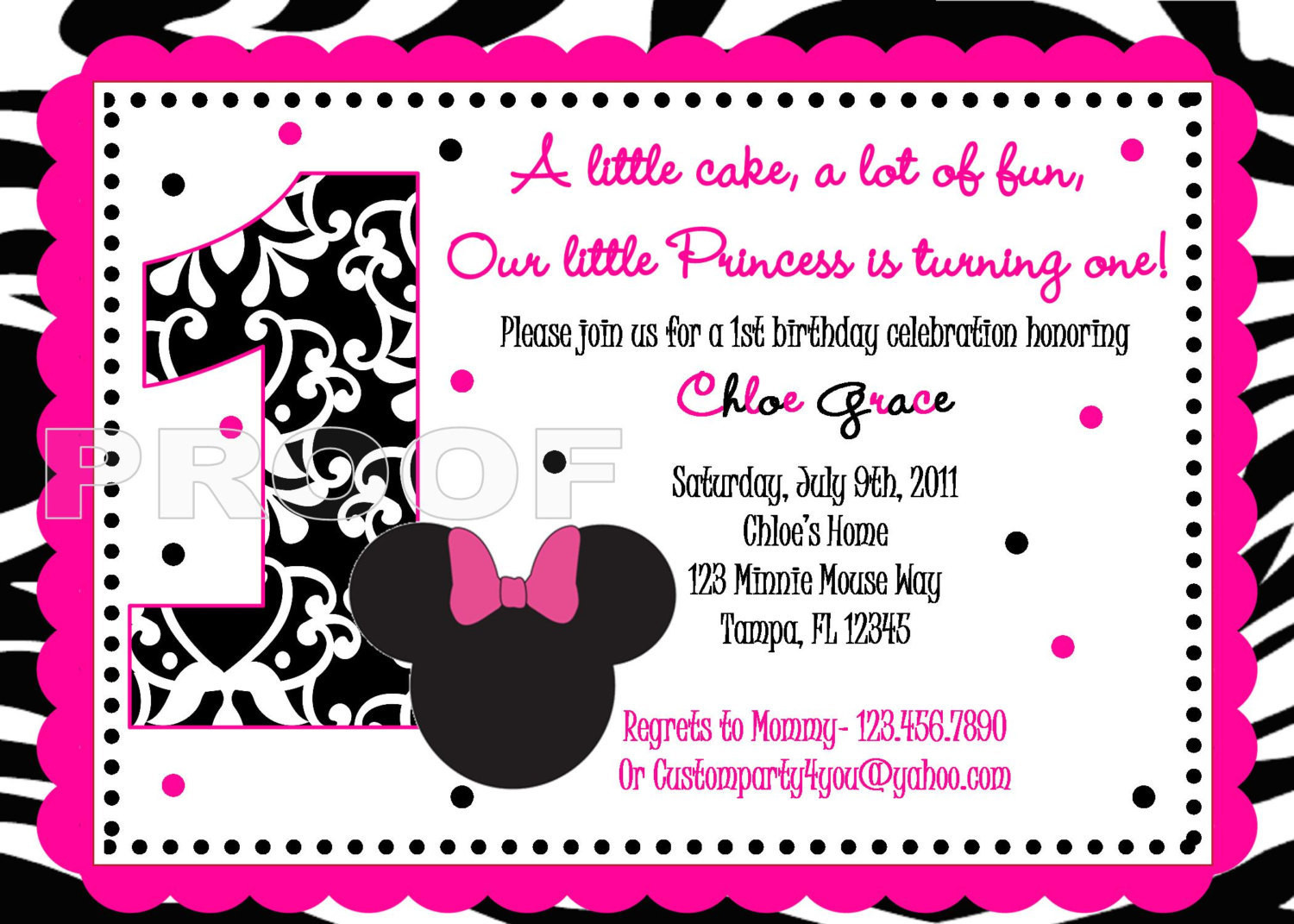 Best ideas about Custom Minnie Mouse Birthday Invitations
. Save or Pin Pink and Black Zebra Minnie Mouse Inspired Custom Birthday Now.