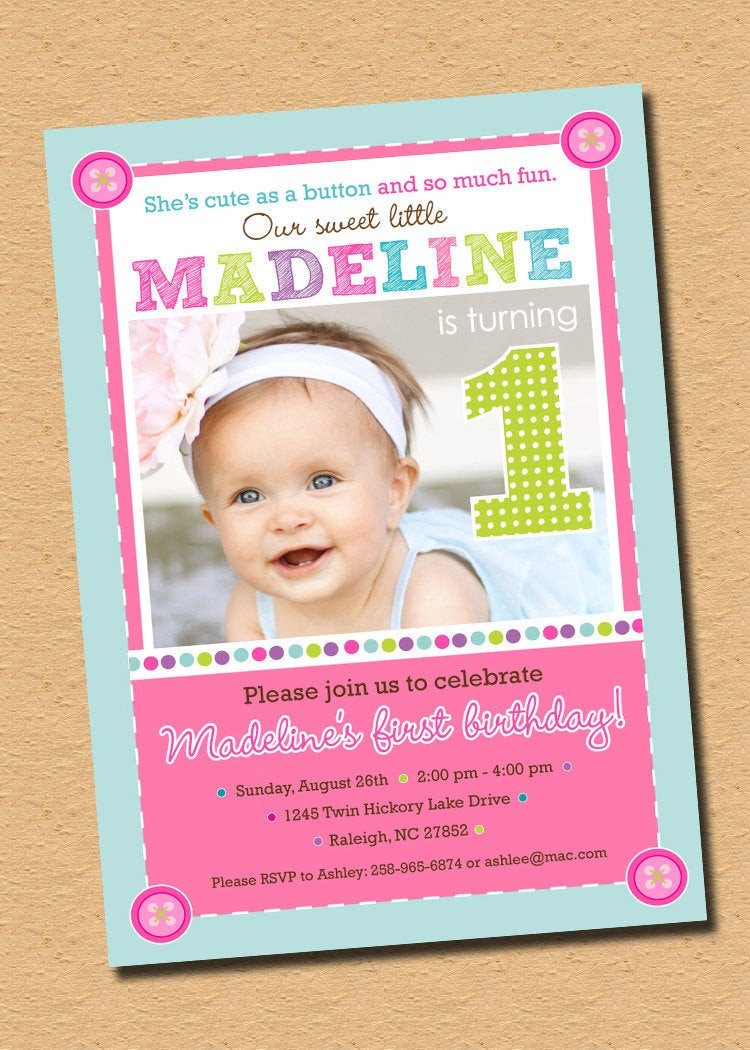 Best ideas about Cute Birthday Invitations
. Save or Pin Cute As A Button First Birthday Party Invitation Now.