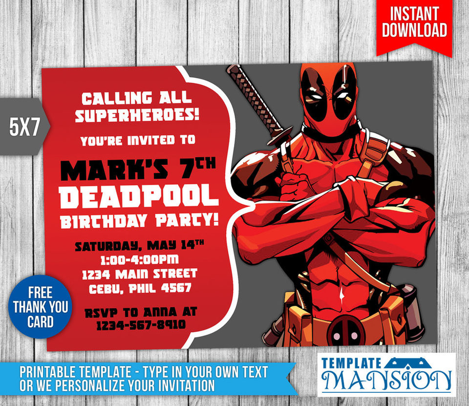 Best ideas about Deadpool Birthday Card
. Save or Pin Deadpool Invitation Deadpool Birthday Invitation by Now.