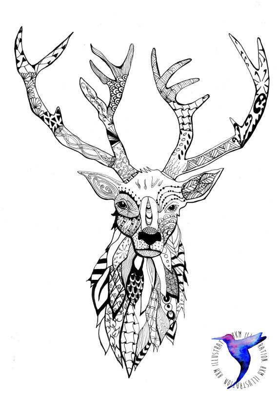 Best ideas about Deer Coloring Pages For Adults
. Save or Pin Zentangle Stag Head Screen Print Now.