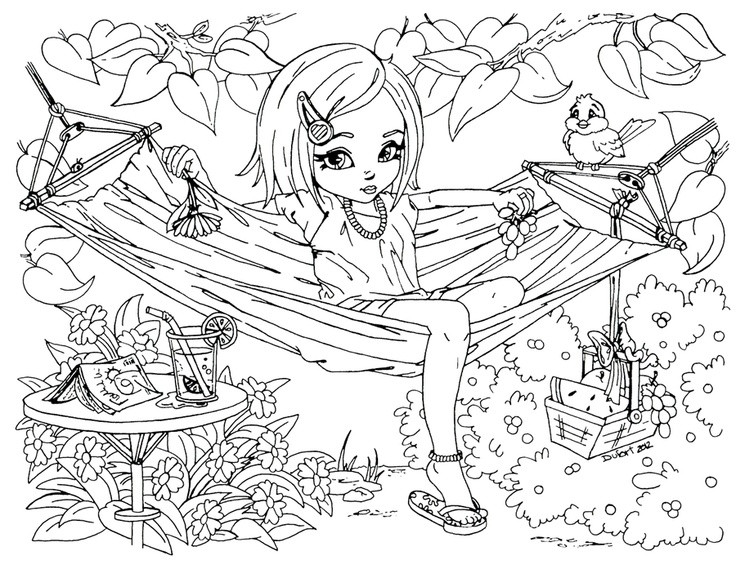 Best ideas about Detailed Coloring Pages For Girls
. Save or Pin Printable Summer time girl enjoy on hammock coloring pages Now.