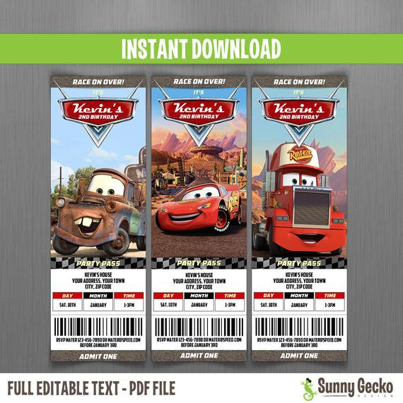 Best ideas about Disney Cars Birthday Invitations
. Save or Pin Disney Cars Birthday Ticket Invitations Instant Download and Now.