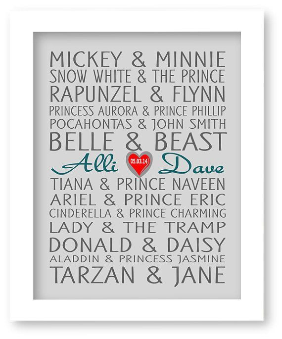 Best ideas about Disney Wedding Gift Ideas
. Save or Pin Disney Famous Couples Print Couples Art Personalized Now.