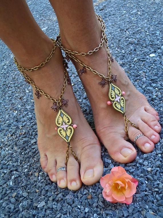 Best ideas about DIY Barefoot Sandals
. Save or Pin Damask BAREFOOT SANDALS CHAIN sandals Ethnic sandals chain Now.