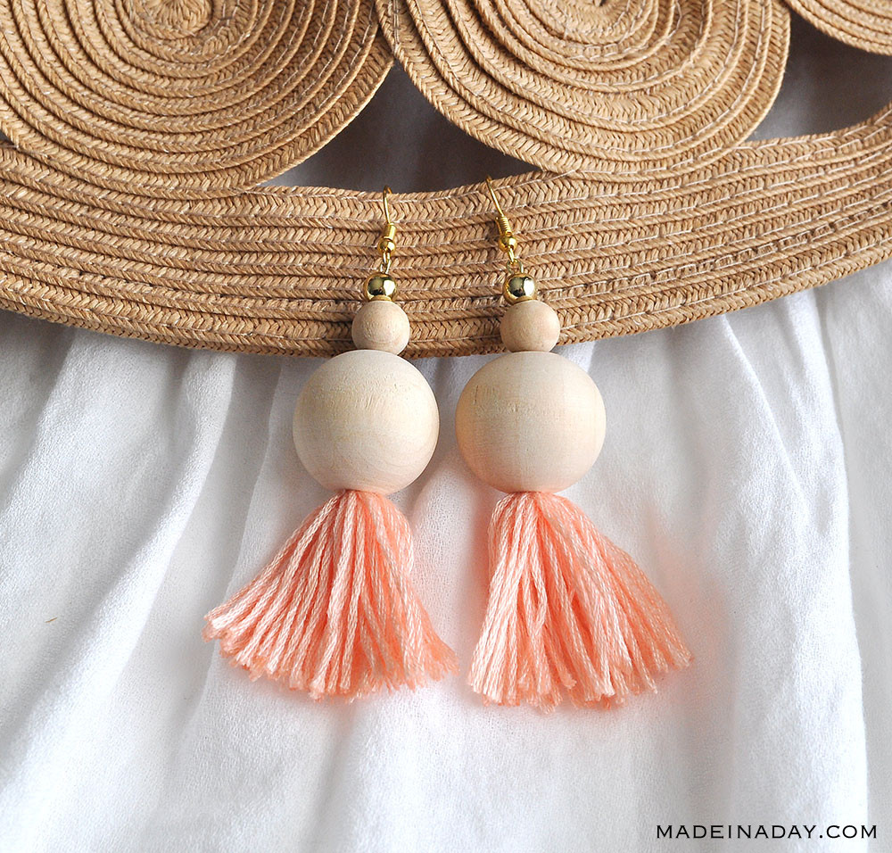 Best ideas about DIY Beaded Earrings
. Save or Pin How to Make Natural Wood Bead Tassel Earrings • Made in a Day Now.