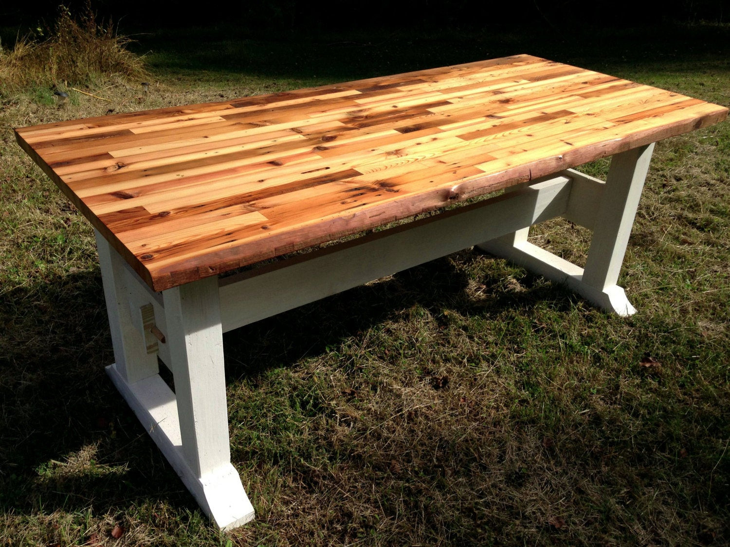 Best ideas about DIY Butchers Block Table
. Save or Pin Butcher block table top and trestle frame Now.