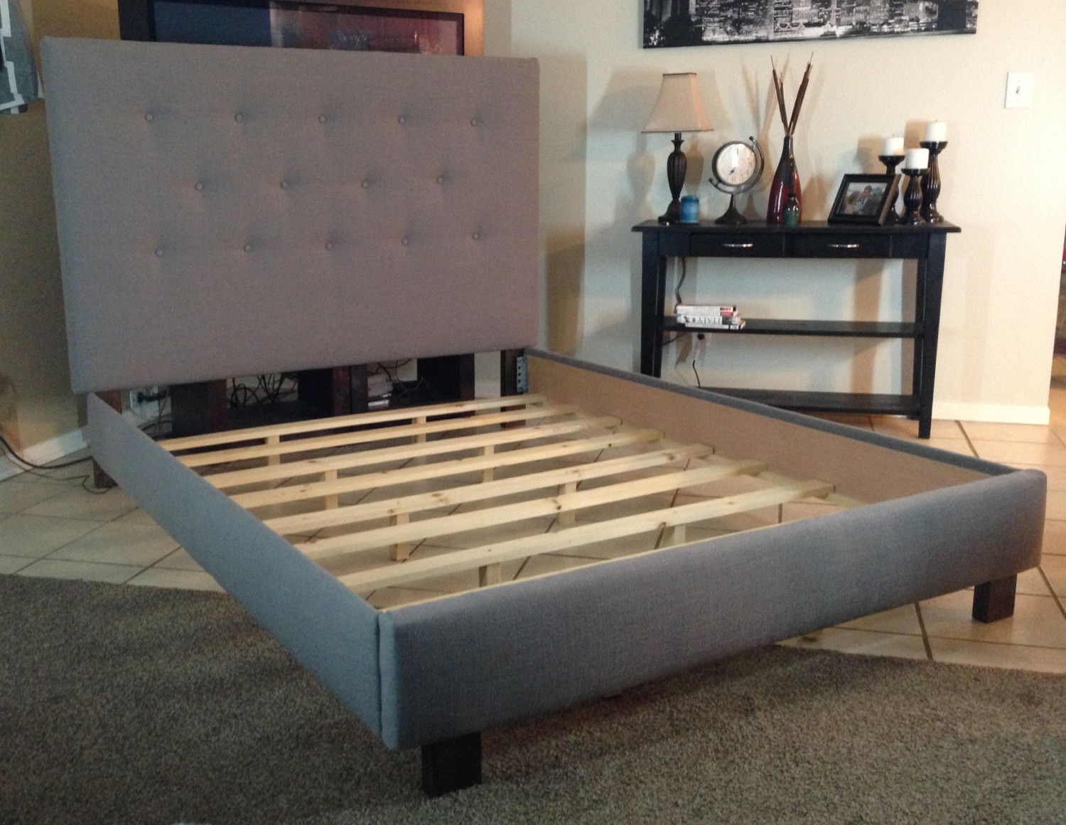 Best ideas about DIY Cal King Bed Frame
. Save or Pin Queen or full size headboard and bed frame Gray Linen by Now.