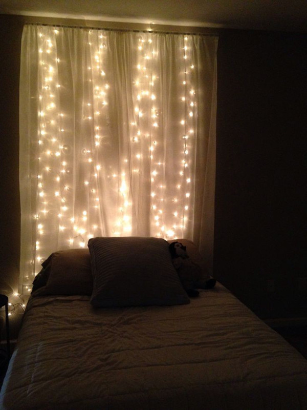 Best ideas about DIY Curtain Lights
. Save or Pin diy string light curtain headboard Now.