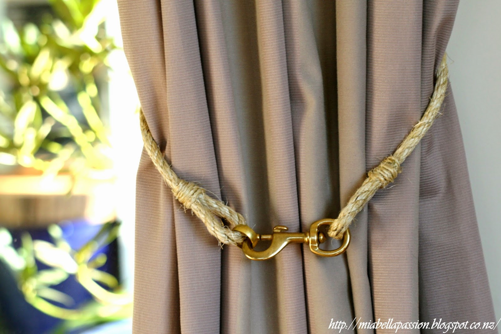 Best ideas about DIY Curtain Tie Back
. Save or Pin Mia Bella Passions DIY Rope and Brass Curtain Tie Backs Now.