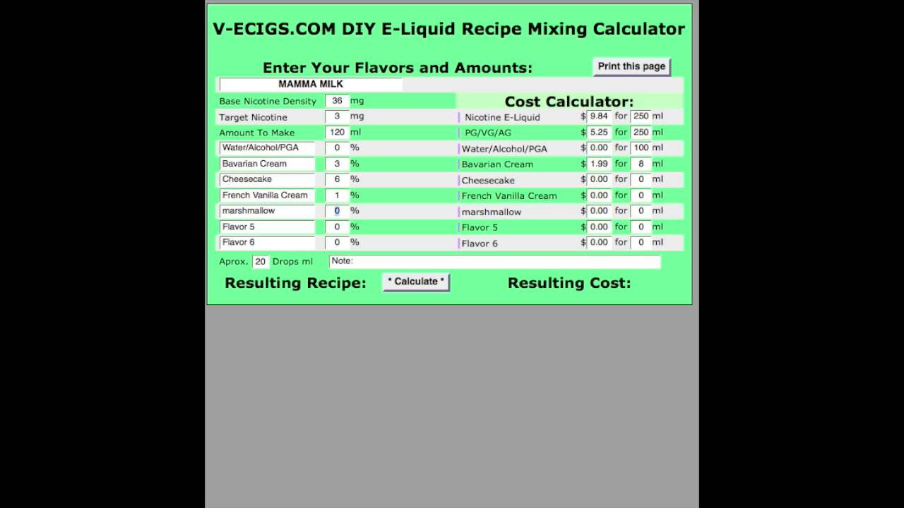Best ideas about DIY E Liquid Calculator
. Save or Pin Mothers Milk DIY E Liquid How to Work A Juice Calculator Now.
