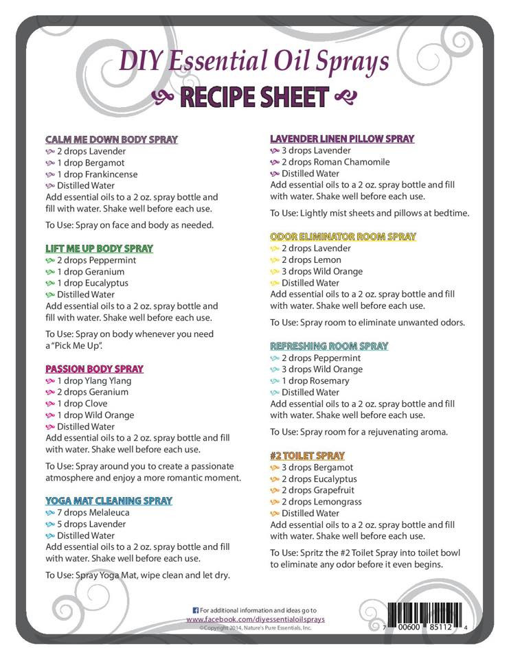 Best ideas about DIY Essential Oil Recipes
. Save or Pin DIY Essential Oil Sprays Recipe Sheet Tear Pad Now.