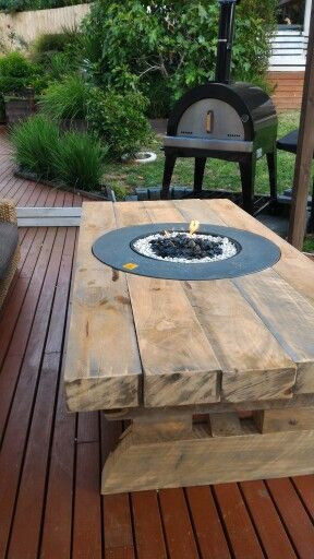 Best ideas about DIY Fire Table
. Save or Pin Diy Rustic table made from railway sleepers with fire pit Now.