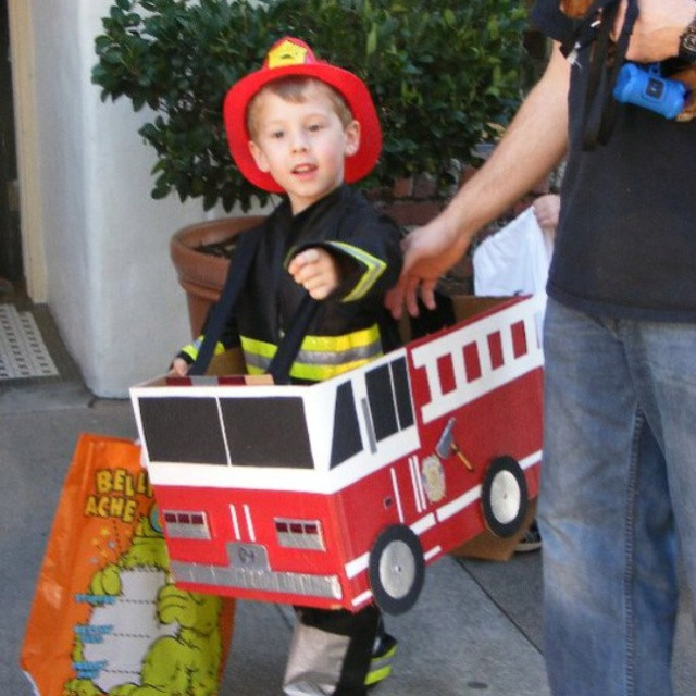 Best ideas about DIY Fire Truck Costume
. Save or Pin Hand made card board box fire truck costume Under $10 to Now.