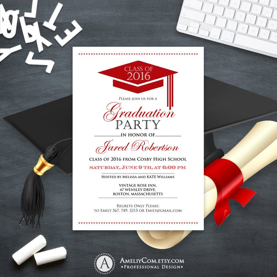 Best ideas about DIY Graduation Invitations
. Save or Pin Graduation Announcement Boy Printable template Red High School Now.