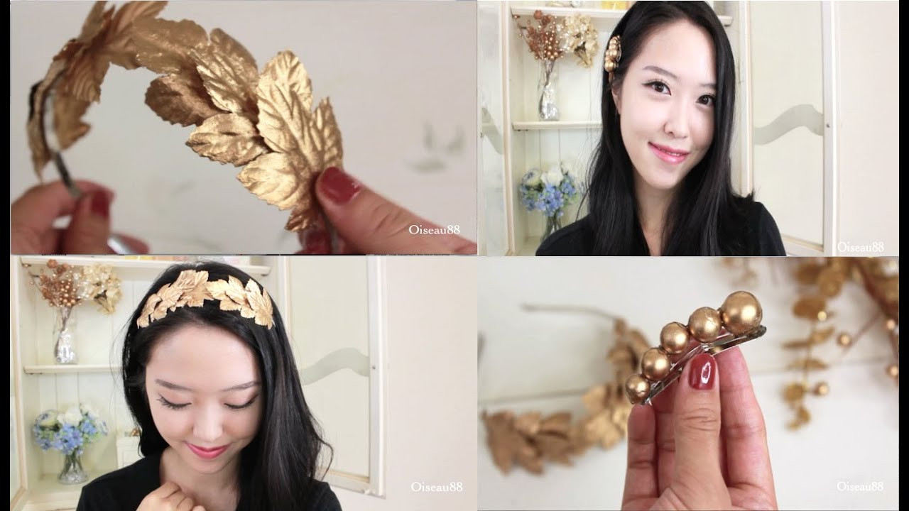 Best ideas about DIY Hair Clips
. Save or Pin DIY Hair Accessories ♥ Gold Leaf Headband and Hair Clips Now.