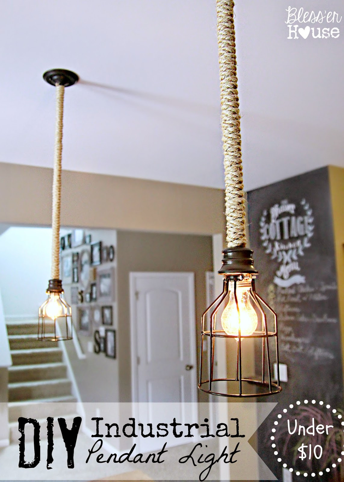 Best ideas about DIY Hanging Light
. Save or Pin DIY Industrial Pendant Light for Under $10 Bless er House Now.