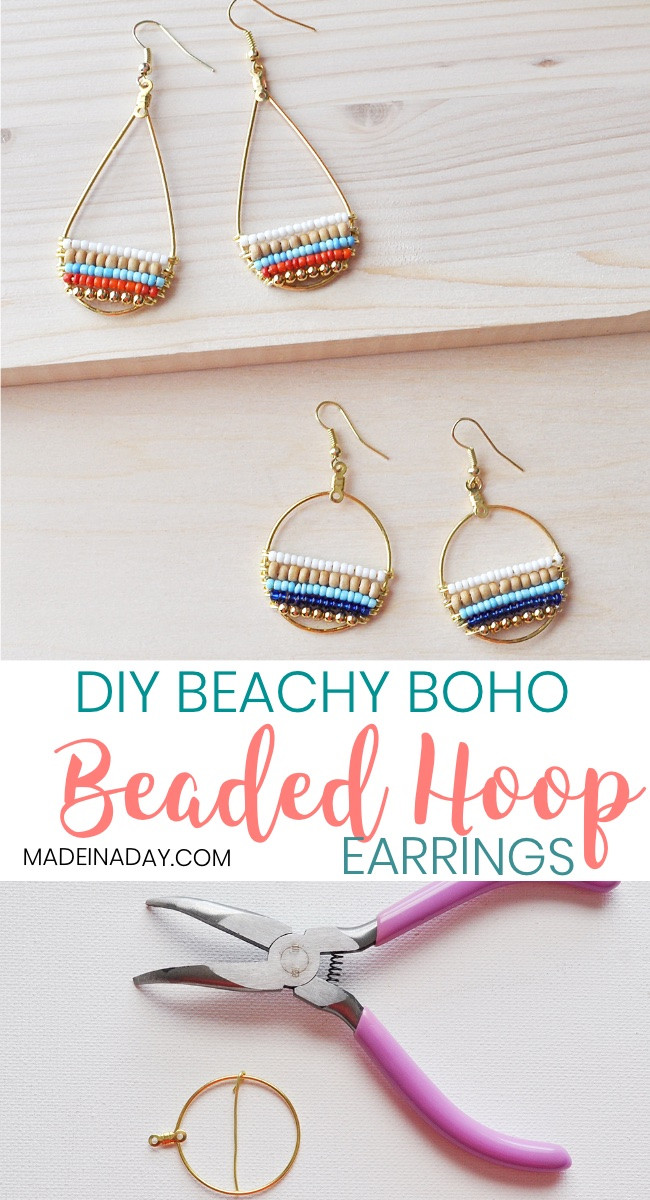 Best ideas about DIY Hoop Earrings
. Save or Pin How to Make Beachy Boho Beaded Hoop Earrings • Made in a Day Now.