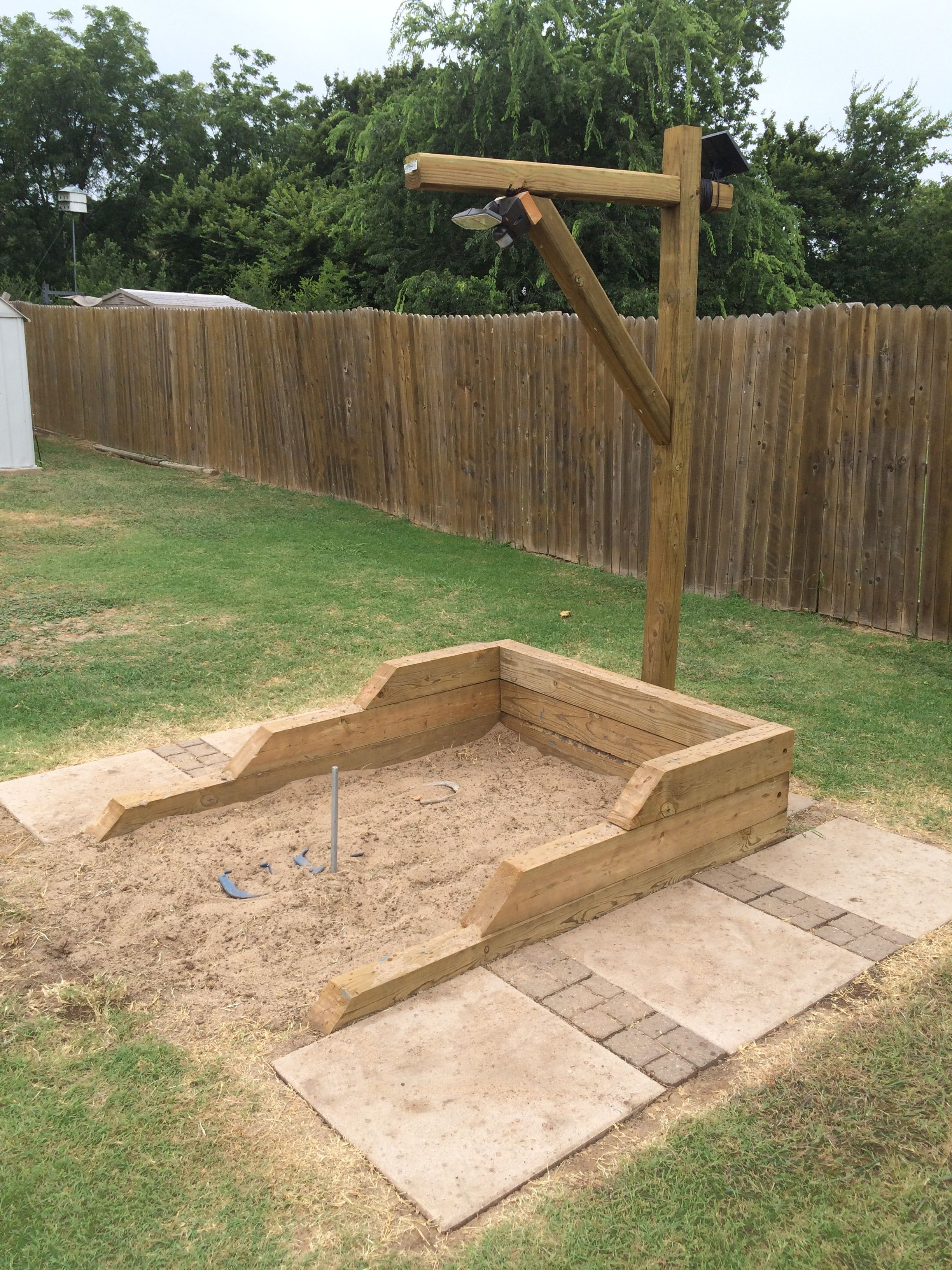 Best ideas about DIY Horseshoe Pits
. Save or Pin Back yard hand built horse shoe pits with led lights Now.