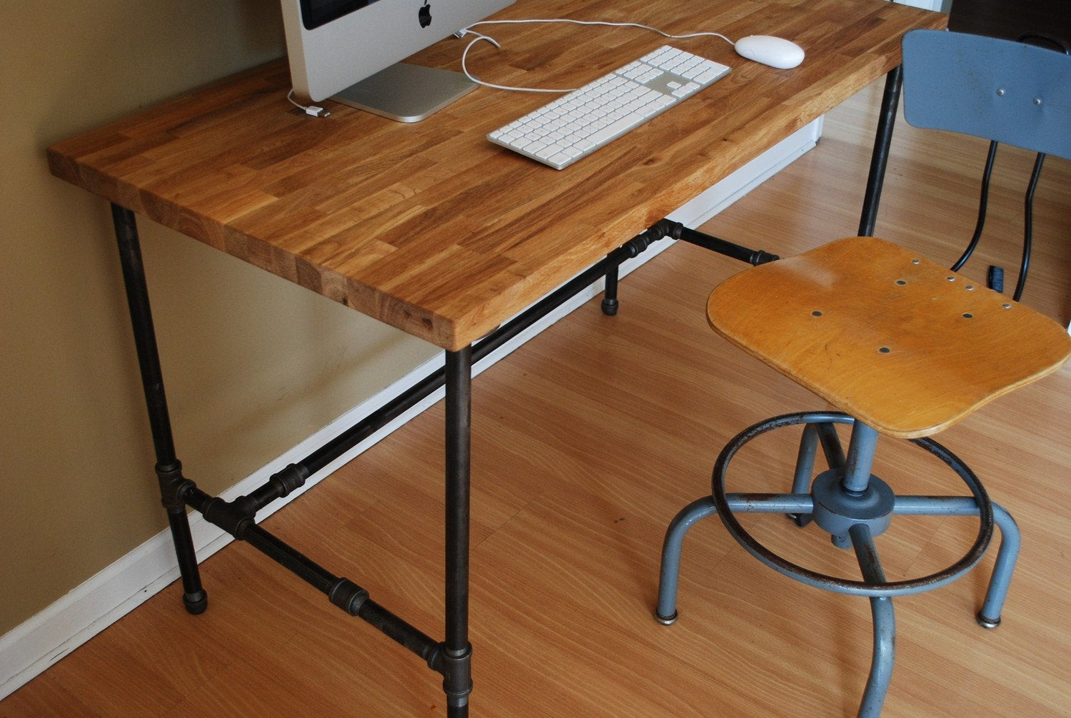 Best ideas about DIY Industrial Pipe Desk
. Save or Pin Industrial desk with Oak top and steel pipe legs Now.