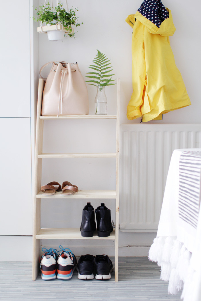 Best ideas about DIY Ladder Shelf
. Save or Pin DIY Ladder Shelf Shoe Storage – Design Sponge Now.