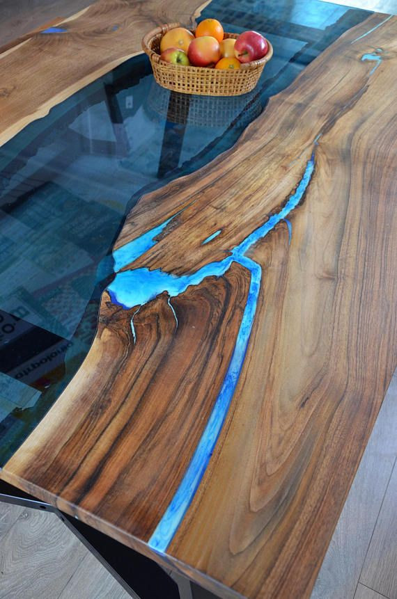 Best ideas about DIY Live Edge River Table
. Save or Pin Live edge river dining table with bench and glowing resin Now.