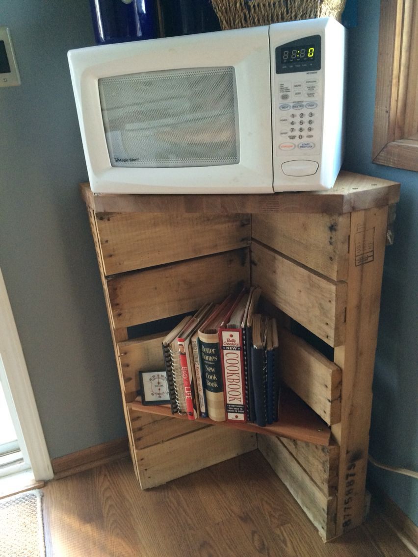 Best ideas about DIY Microwave Stand
. Save or Pin Pallet microwave stand and cookbook shelf or possibly use Now.