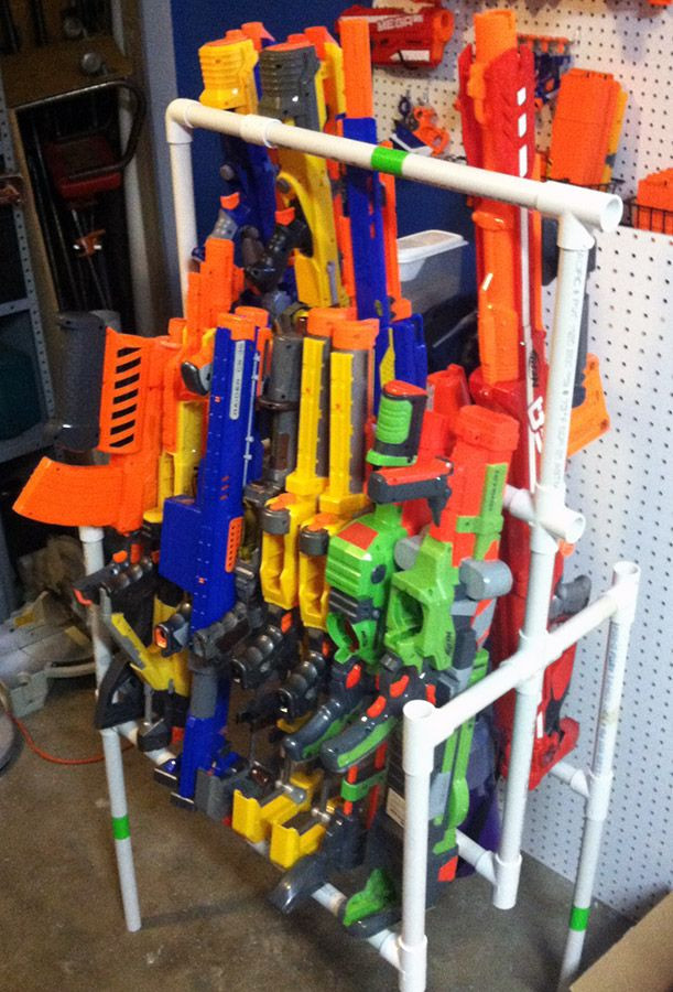 Best ideas about DIY Nerf Gun Rack
. Save or Pin Nerf Gun storage using 3 4" PVC Pipe Cheap portable and Now.