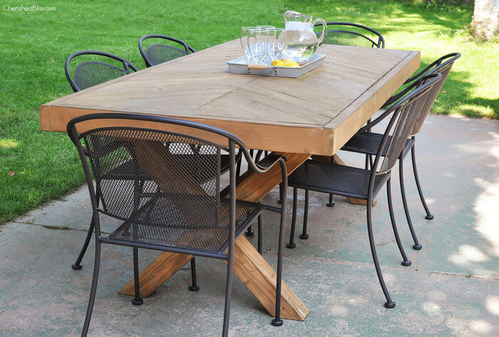 Best ideas about DIY Outdoor Table
. Save or Pin Outdoor Table with X Leg and Herringbone Top FREE PLANS Now.