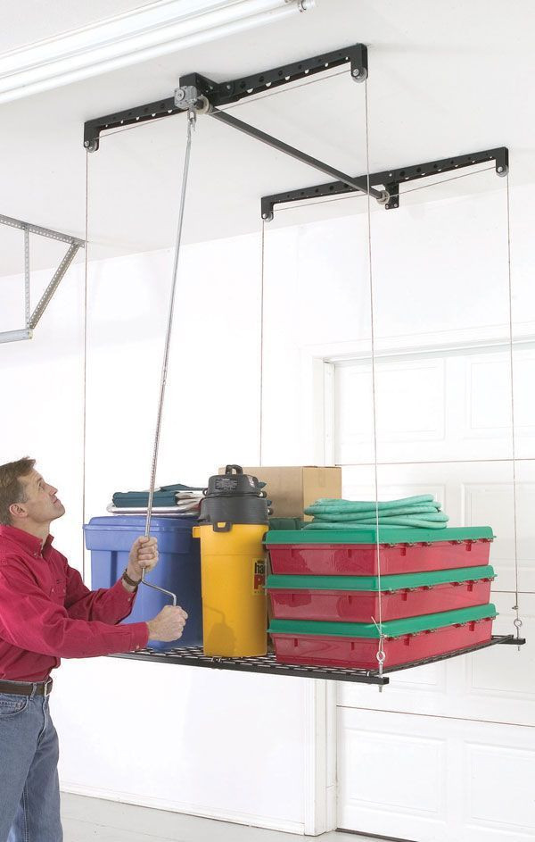 Best ideas about Diy Overhead Garage Storage Pulley System
. Save or Pin This clever ceiling storage lift can create 16 square Now.